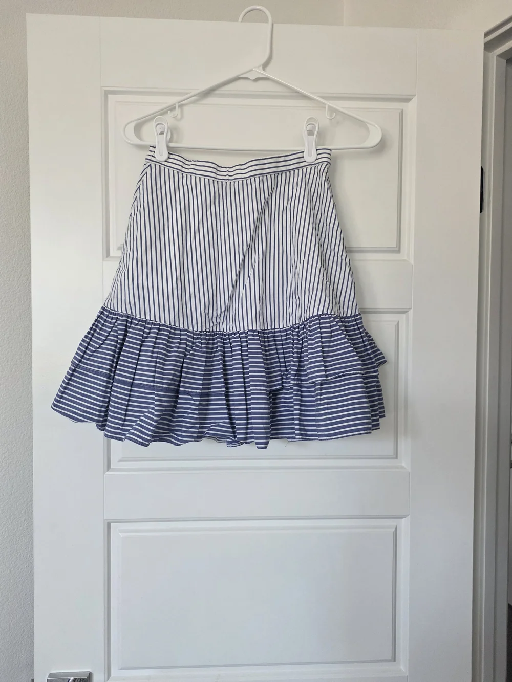 J. Crew Blue and White Striped Ruffle-Hem Skirt